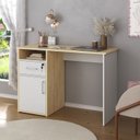 Ver imagem 1 de Escrivaninha Mesa Escritório Compacta para Home Office com com Chave e Hall 1 Gaveta 1 Porta 1 Nicho 110cm Carvalho e Branco Artany