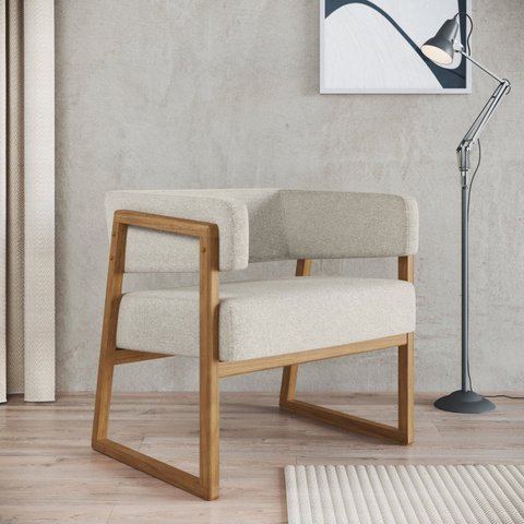 Poltrona Decorativa em Madeira Maciça com Braço Bria