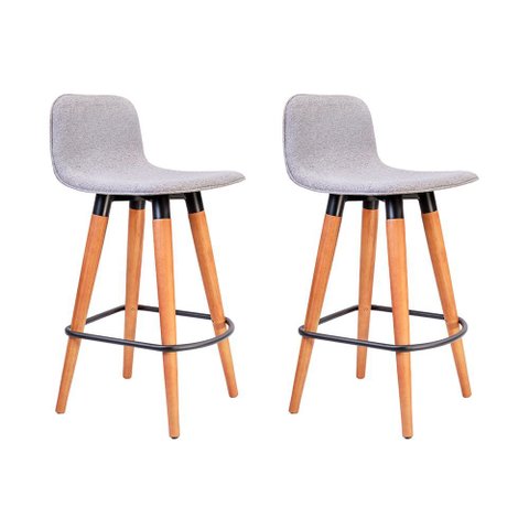 Kit 2 Banquetas Baixas Linea Aço Preto para Cozinha Balcao Ilha Gourmet Design - Cinza Assento