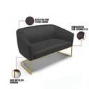 Ver imagem 3 de Sofá Namoradeira 2 Lugares Base Industrial Dourado Stella Corino D03 - D'Rossi Cor Preto