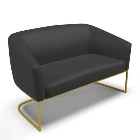 Sofá Namoradeira 2 Lugares Base Industrial Dourado Stella Corino D03 - D'Rossi Cor Preto