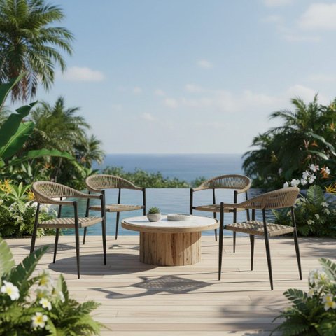 Kit 4 Cadeiras Trançadas Área Externa Piscina Gourmet Trancoso Rivatti