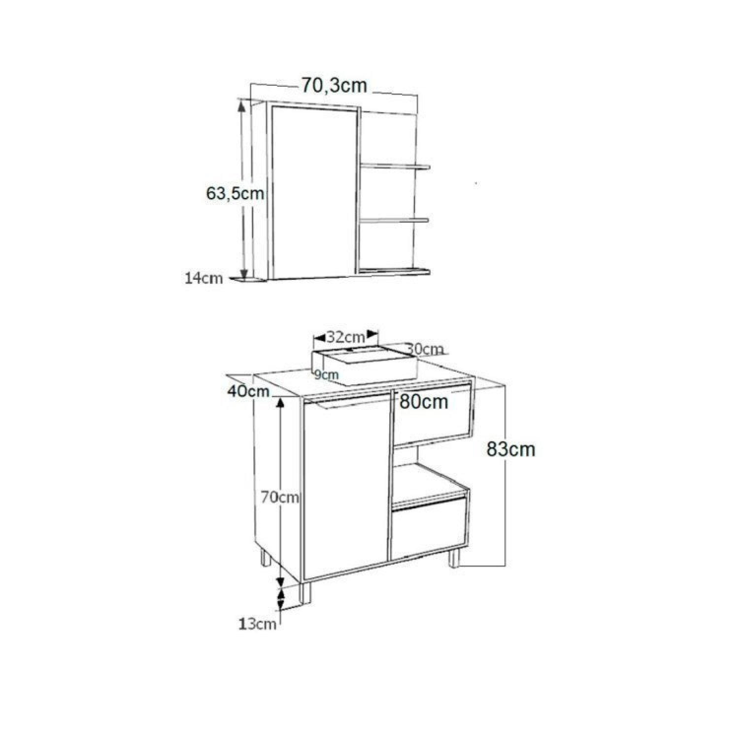 Gabinete de Banheiro 80cm Paula com Espelheira 01 Porta e Cuba Branca - 4