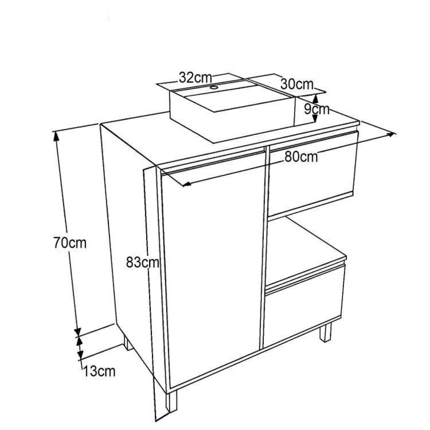 Gabinete de Banheiro 80cm Paula com Espelheira 01 Porta e Cuba Branca - 12