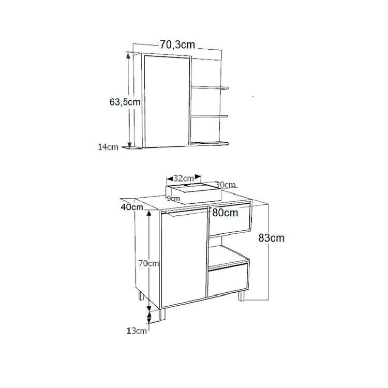 Gabinete de Banheiro 80cm Paula com Espelheira 01 Porta e Cuba Preta - 4