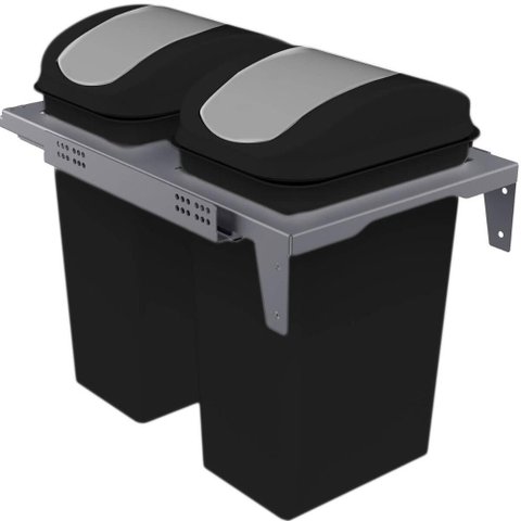 Lixeira Dupla Deslizante 15l Flat Cozinha Aço Pintado Preto