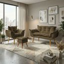 Ver imagem 1 de Kit Namoradeira Poltrona e Puff Decorativo para Sala Recepção Manicure Consultório Alice Suede