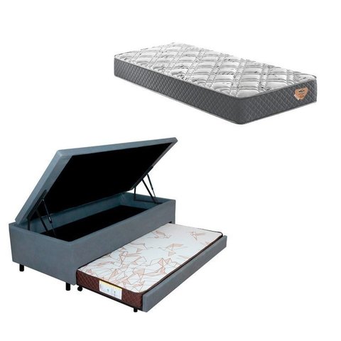 Bicama Box Baú Solteiro 88x188cm em Courino com Colchão Adapto Molas Ensacadas Ecoflex B&G