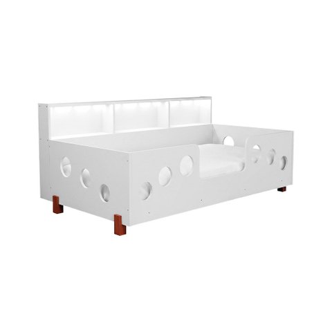 Cama Infantil Montessoriana Lanna com LED Nicho Branco Decorativa Quarto Criança Acompanha Lençol