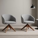 Ver imagem 2 de Kit com 2 Poltronas Giratórias Zara em Madeira Castanho – Exclusiva Linho Cinza