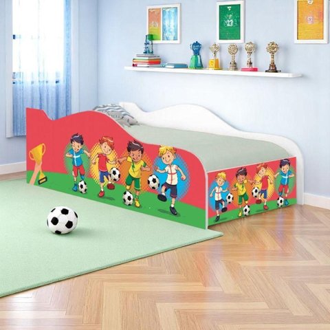 Cama Solteiro Infantil Futebol Meninos com Colchão MDF Branco Casah