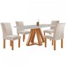 Mesa de Jantar 4 Lugares Kyra/Canela com Vidro Cinamomo/Off White/Suede Bege - Cel Móveis - 2