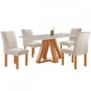 Ver imagem 2 de Mesa de Jantar 4 Lugares Kyra/Canela com Vidro Cinamomo/Off White/Suede Bege - Cel Móveis
