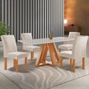 Ver imagem 1 de Mesa de Jantar 4 Lugares Kyra/Canela com Vidro Cinamomo/Off White/Suede Bege - Cel Móveis
