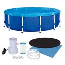 Ver imagem 1 de Piscina Estruturada Estrutural Redonda PVC Capa Forro Filtro 2200L 4500L Azul Mor
