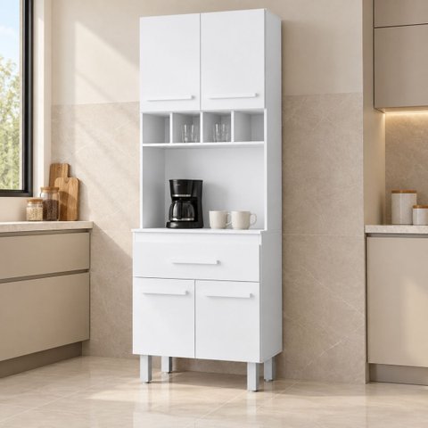 Armário Torre Quente Paneleiro Cozinha 60cm 4 Portas Madeira Cor:Branco
