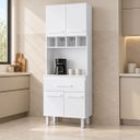 Ver imagem 1 de Armário Torre Quente Paneleiro Cozinha 60cm 4 Portas Madeira Cor:Branco