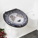Ver imagem 2 de Assento Sanitário Tampa de Vaso Convencional Oval Preto Decorado com Borboleta - Borboleta Azul