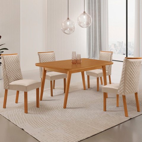 Mesa de Jantar Copper 120cm Tampo MDF Laminado Canto Copo com 4 Cadeiras Yasmin