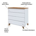 Ver imagem 4 de Cômoda Ninho 4 Gavetas, 100 cm Tampo Madeira Branco/Mel