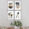 Kit 4 Quadros Para Cozinha Cinza E Marrom 24x18cm - com vidro:Madeira preta - 1
