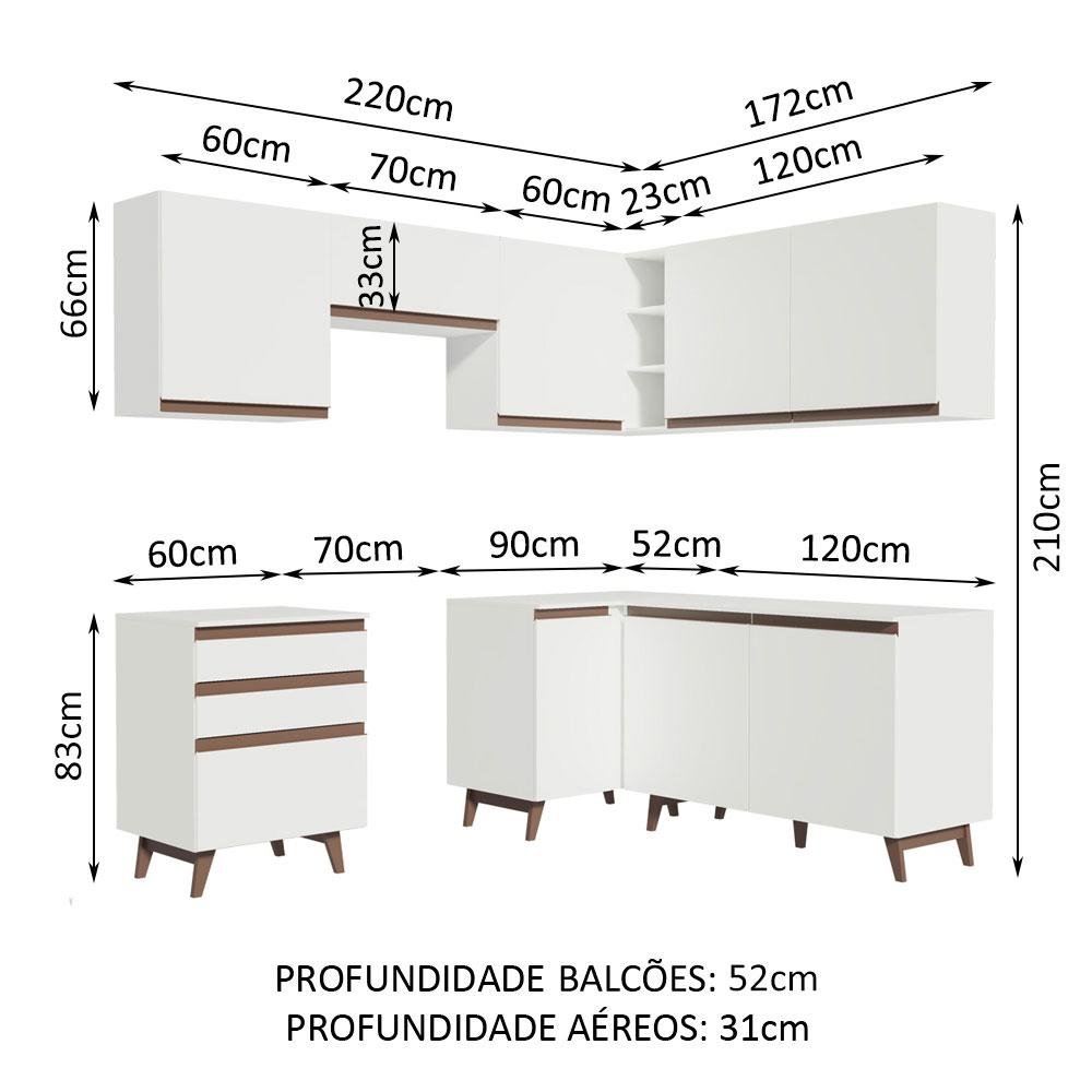 Armário de Cozinha Completa de Canto 392cm Branco Reims Madesa 01 - 4