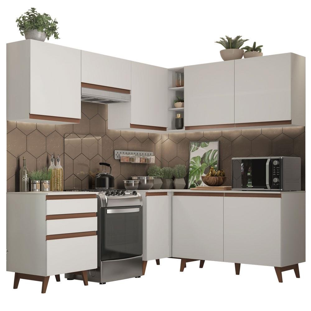Armário de Cozinha Completa de Canto 392cm Branco Reims Madesa 01 - 3