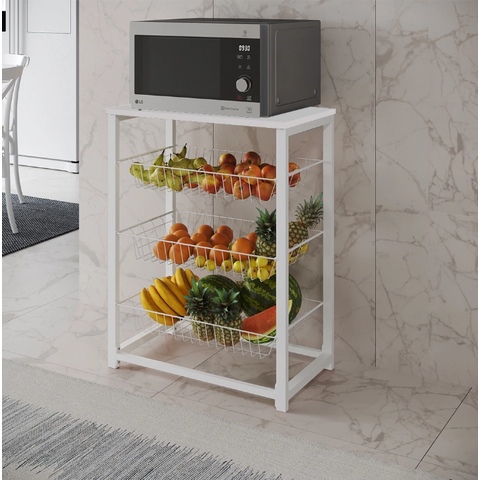 Fruteira com Suporte para Micro-ondas Barcelona Aço Branco Cesto Branco Tampo Branco