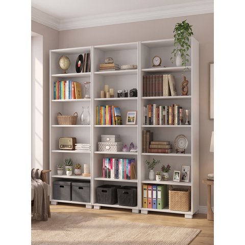 Kit 3 Estantes Organizadoras para Livros 5 Prateleiras Branca Office 181 x 188cm