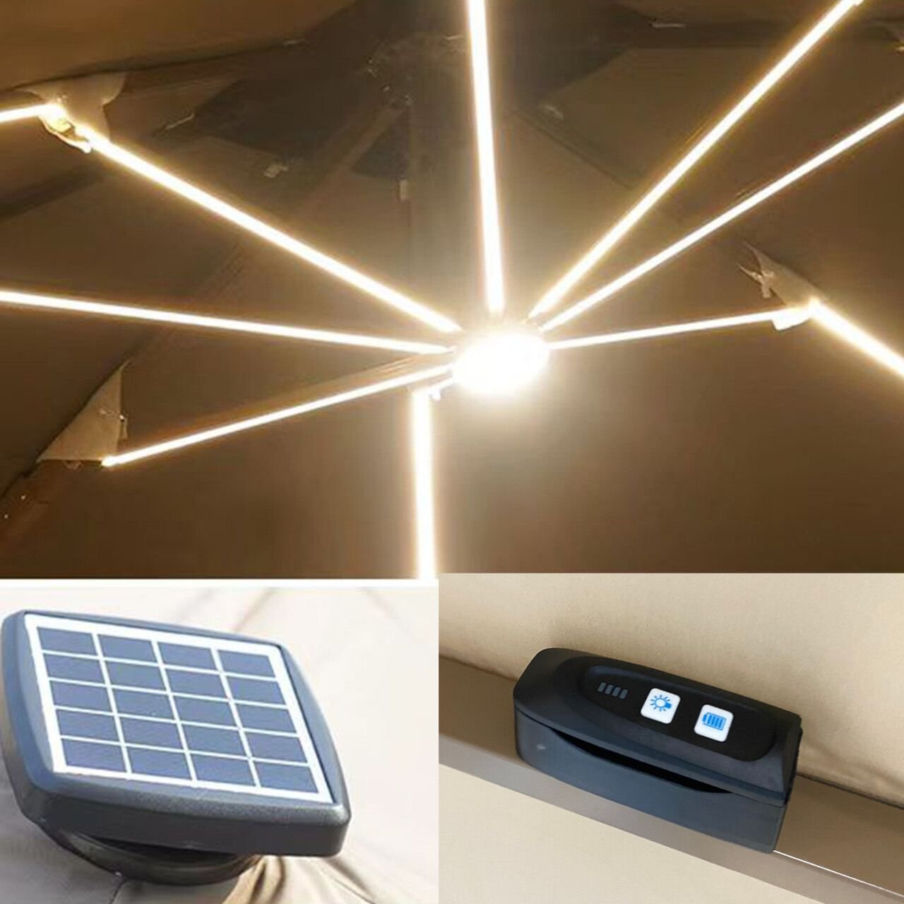 Ombrelone Guarda Sol Gold Led Alumínio Bege 3,0 X 3,0 C/ Base em 100 L - 8