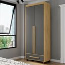 Ver imagem 1 de Guarda-Roupa Solteiro com 2 Portas 1 Gaveta e 5 Prateleiras Dubai Marrom/Cinamomo/Grafite