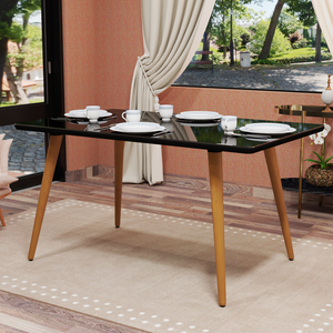 Mesa de Jantar Retangular 4 Lugares com Pés Palito e Tampo de Vidro Temperado:preto