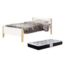 Ver imagem 1 de Cama Solteiro Simba Branco Fosco com Pés Madeira Natural e Colchão D33 Reller Móveis Branco Fosco
