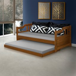 Sofa Cama Solteiro Madeira com Cama Auxiliar Atraente Castanho - 1