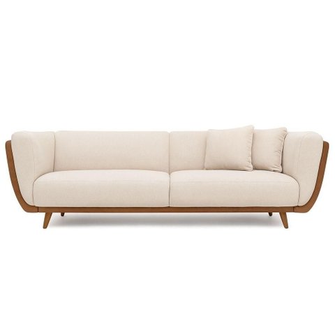 Sofá Salezi 2 Lugares Fixo 200cm Caramelo Courino e Boucle Suave Off White