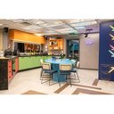 Ver imagem 3 de Cadeira para Sala de Jantar Escritório Estofada Base em Aço Roma Azul/Bege/Preto