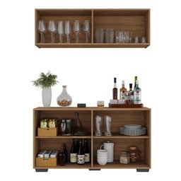 Kit Bar Armário Aéreo e Aparador 4 Portas Multimóveis Mp1087 Rustic/preto - 4