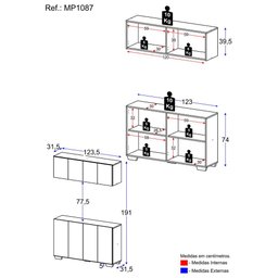 Kit Bar Armário Aéreo e Aparador 4 Portas Multimóveis Mp1087 Rustic/preto - 3