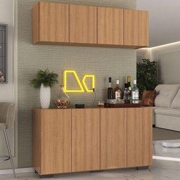 Kit Bar Armário Aéreo e Aparador 4 Portas Multimóveis Mp1087 Rustic/preto - 2