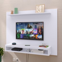 Painel Suspenso Nairóbi Prateleira Superior Nicho Tv até 48 Polegadas Sala Estar Quarto - Branco - 3