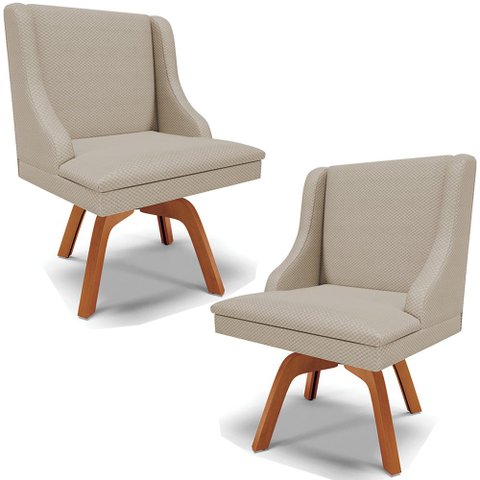 Kit 6 Cadeiras Decorativas Sala de Jantar Pés Palito de Madeira Firenze PU Bege/Natural G19 - Gran B