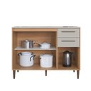 Ver imagem 4 de Balcão para Cozinha 120cm 3 Portas 2 Gavetas Jade Bege/Freijo/Arenas