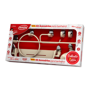 Kit Acessórios para Banheiro 7 Peças Linha Delicato Cor Bege e Cromado Durín