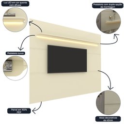 Painel para Tv até 90 Polegadas com Led 1 Prateleira 220cm Royal 100% MDF - 6
