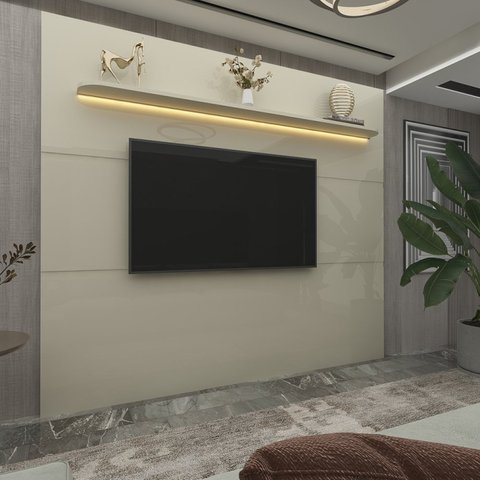 Painel para Tv até 90 Polegadas 195cmx219cm com Led 1 Prateleira Royal 100% MDF