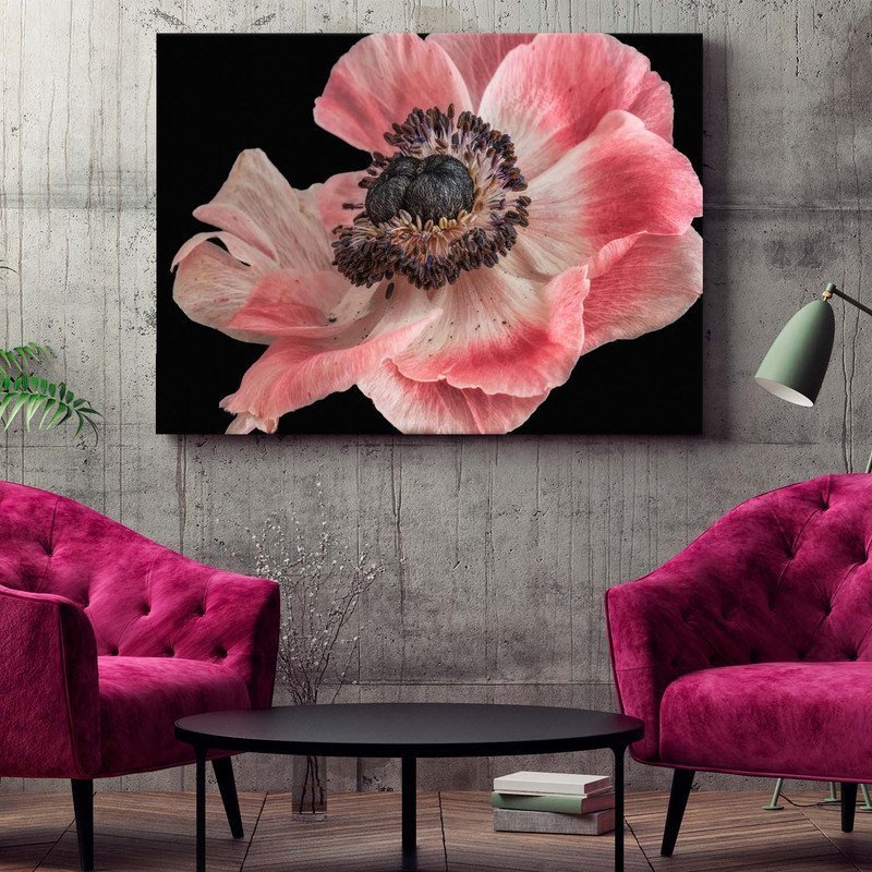 Quadro Decorativo Tela Canvas Flores e Folhas Flor de Anêmona Azul,rosa e Branca - 180x135 Cm - 2