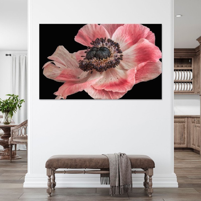Quadro Decorativo Tela Canvas Flores e Folhas Flor de Anêmona Azul,rosa e Branca - 180x135 Cm - 3