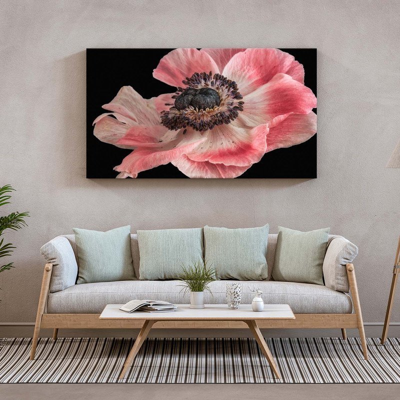 Quadro Decorativo Tela Canvas Flores e Folhas Flor de Anêmona Azul,rosa e Branca - 180x135 Cm - 1