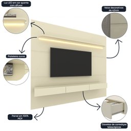 Painel para Tv até 90 Polegadas com Led 1 Prateleira 220cm Royal 100% MDF - 6