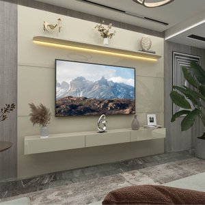 Painel para Tv até 90 Polegadas com Led 1 Prateleira 220cm Royal 100% MDF
